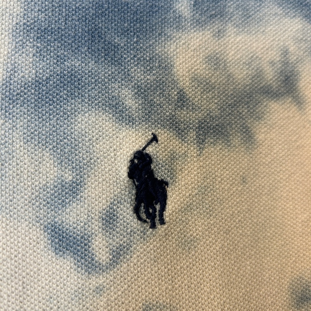 Polo Ralph Lauren Polo Shirt Mens Large White Blue Tie Dye Batik Slim Fit - Picture 6 of 10
